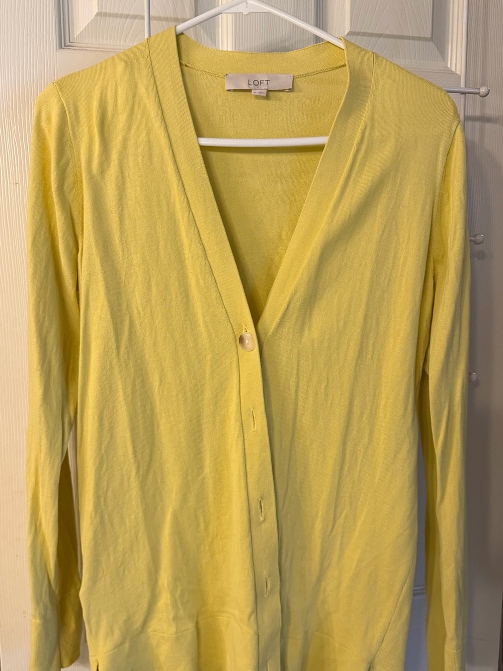 LOFT Pale Yellow V-Neck Lightweight Button Cardigan